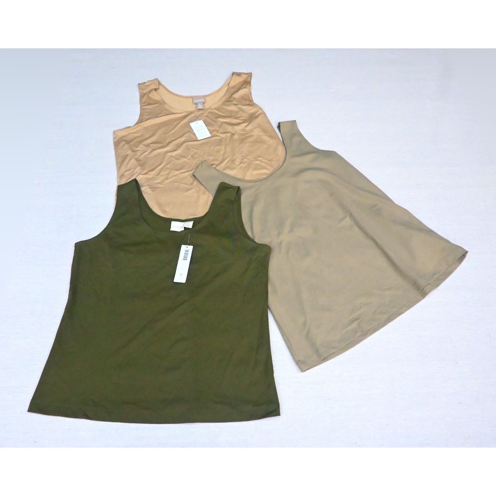 Chicos Lot of 3 Womens 2 NWT Tank Tops Olive Tan Taupe Scoop Neck Stretch Knit